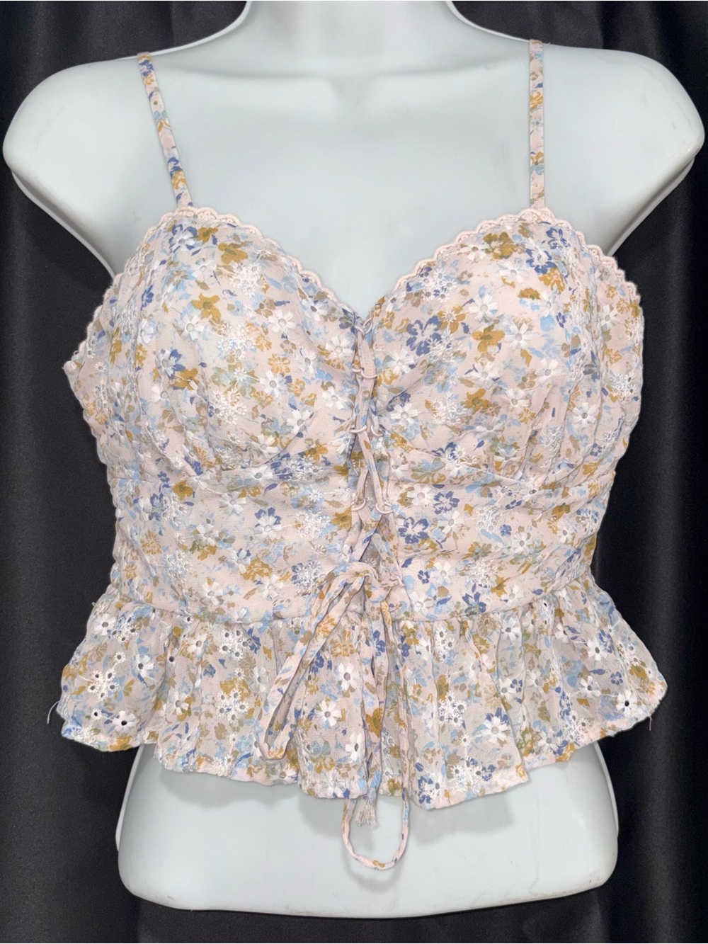 XS Floral Lace-Up Peplum Cami Top